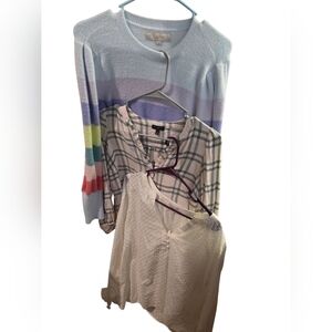 LOFT Multicolor Striped Cardigan and Plaid Blouse Set